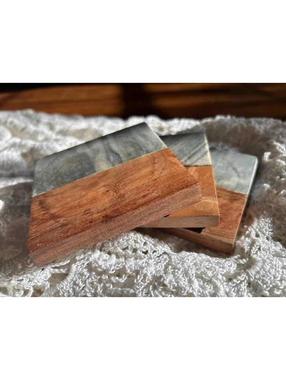 Imperial Coast Marble and Wood Square Coasters Set of 3